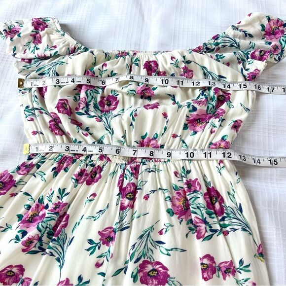 Miami Ankle Wide Leg On Off Shoulder Floral Boho Whimsy Pantsuit Jumpsuit SZ M - Picture 4 of 10